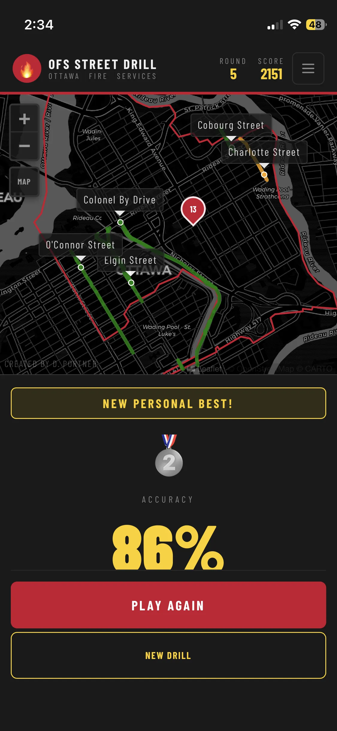 Drill summary — 86% accuracy